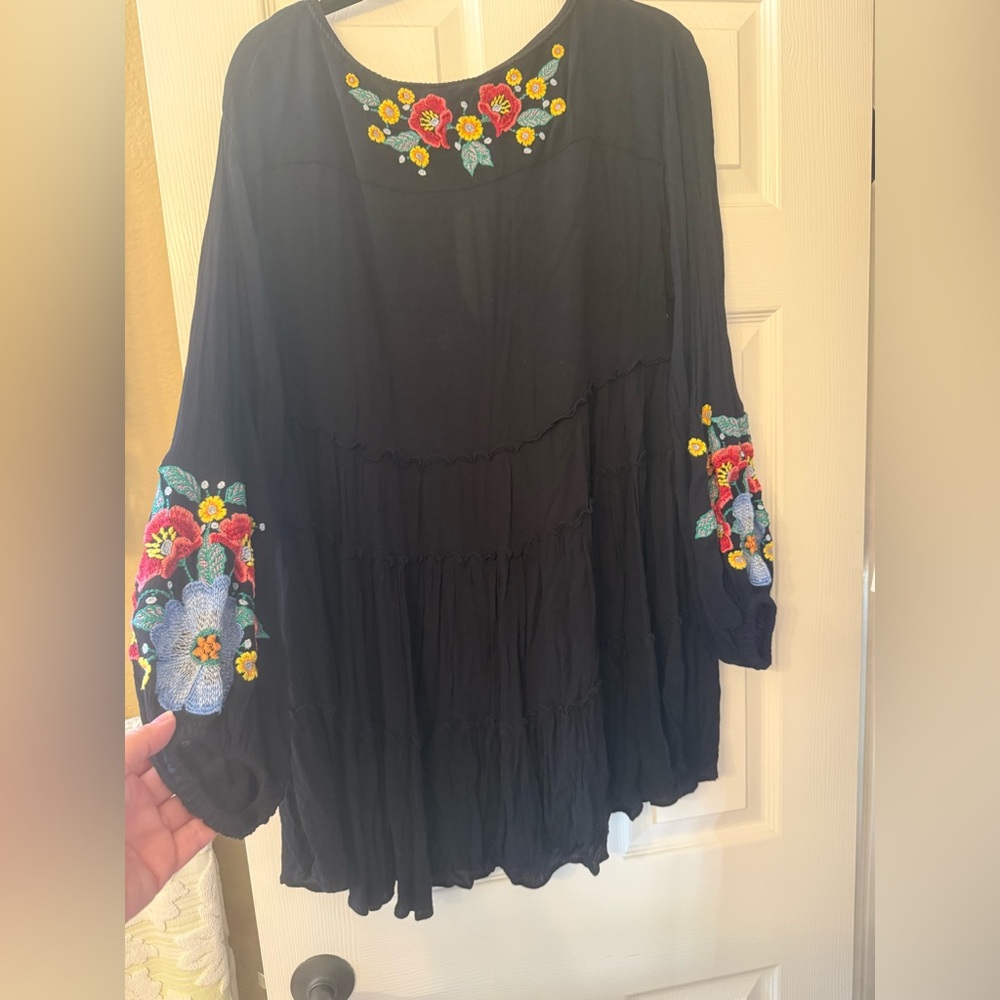 Free People Black Tiered Top/Mini with  Colorful Embroidery - Picture 5 of 5